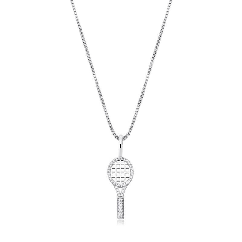 ICEDIAMOND 925 Sterling Silver Tennis Racket Dainty Pendant with 20-inch Box Chain Necklace, Iced Out Bling CZ Diamond Pendant Athlete Fashion Jewelry for Tennis Lover