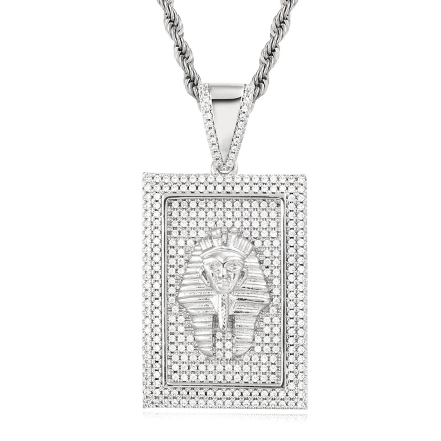 ICEDIAMOND Iced Out Pharaoh's Shield Charm Pendant Chain Necklace-18K Plating with Bling Zirconia Fashion Hip Hop Jewelry for Men