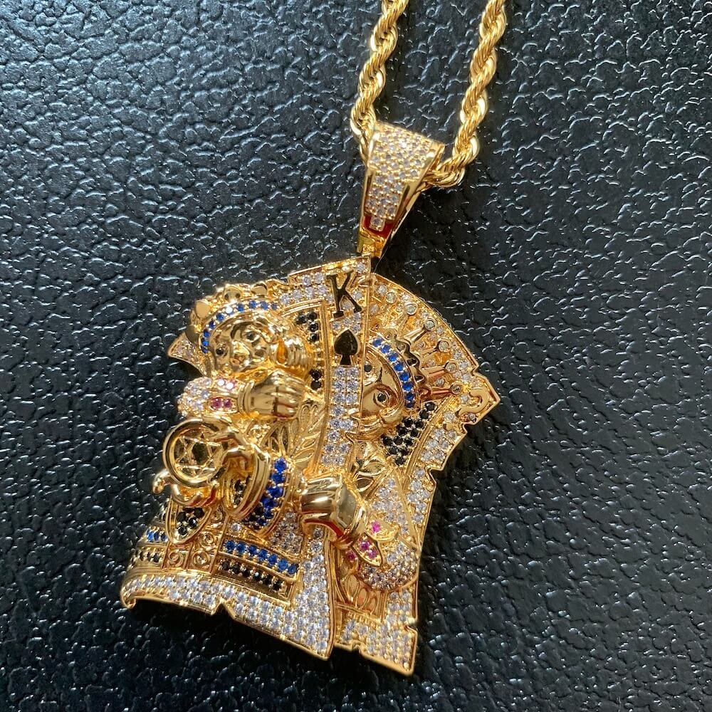 fashion iced out lucky card pendant necklace
