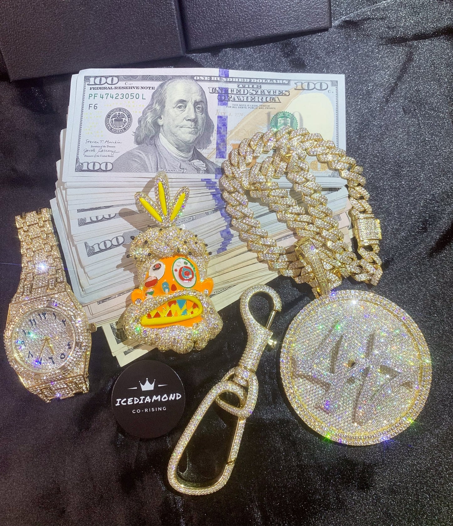 18K Iced Out Car Key Carabiner Chain Hook Loop