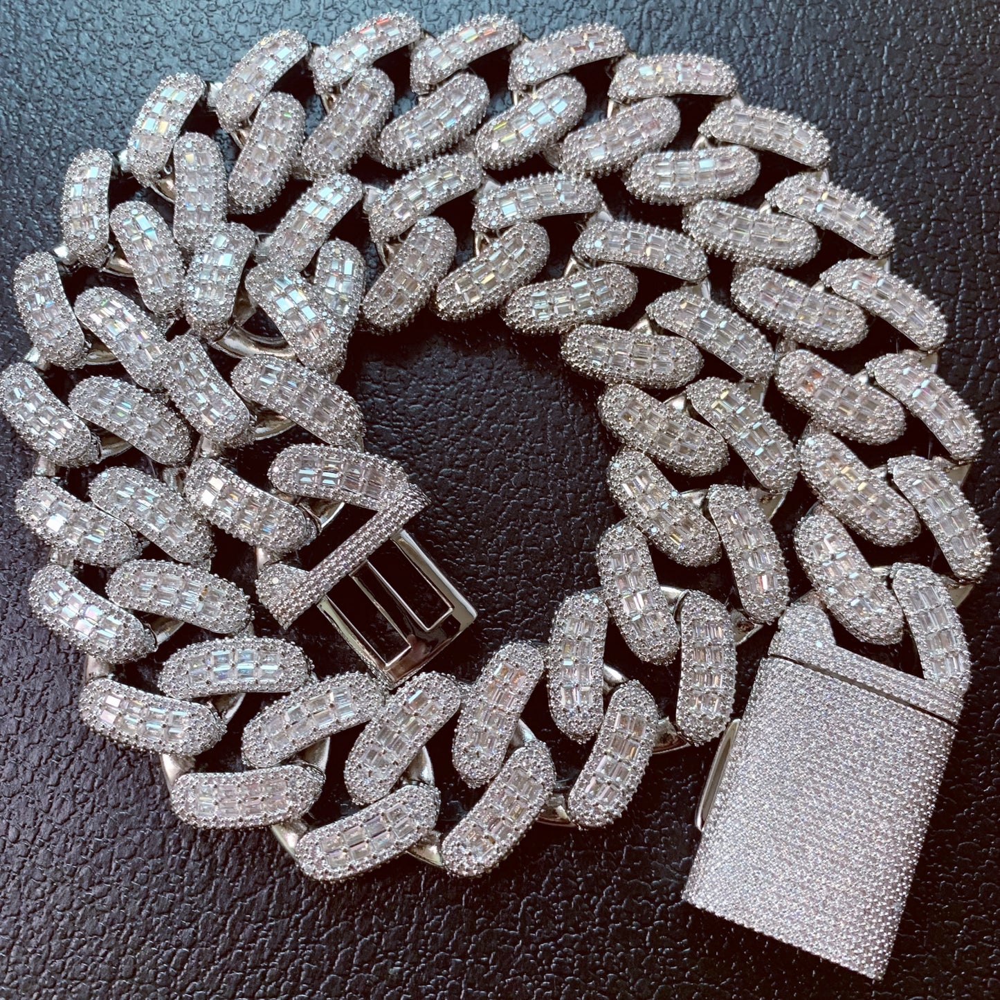 18k white gold cz diamond cuban link chain for rapper