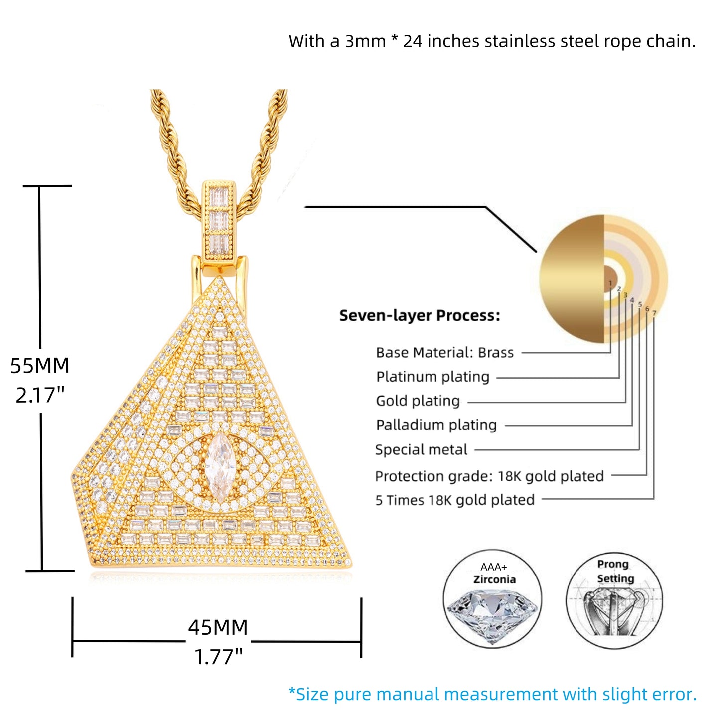SEE THE WHOLE PICTURE | Iced Eye Pyramid Pendant Necklace