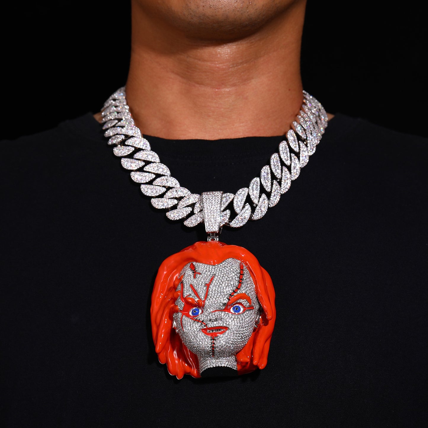 Jumbo Scary Doll Pendant Necklace – Dark Streetwear Statement Jewelry