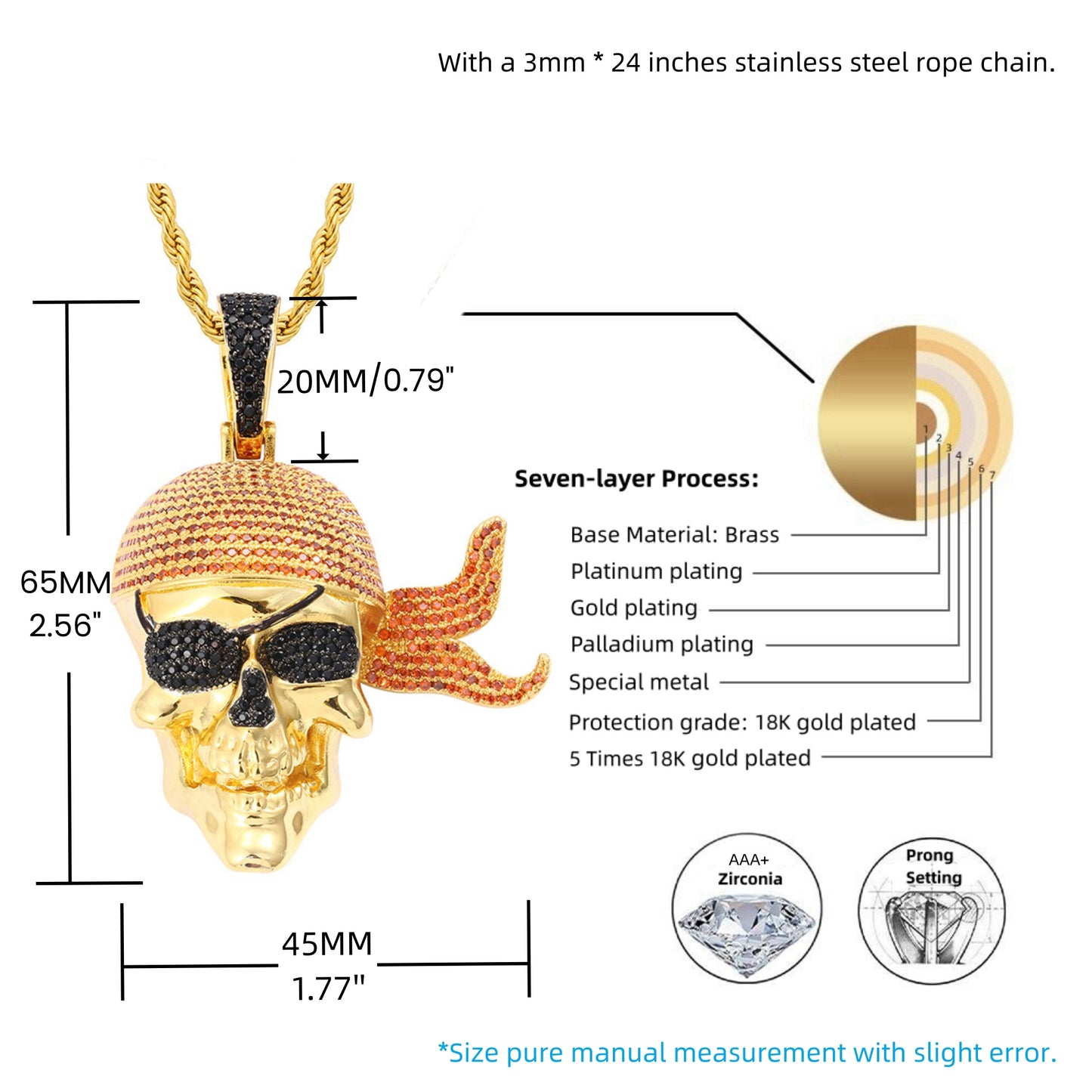 NO SAFE HARBOR | Iced Pirate Skull Pendant Necklace