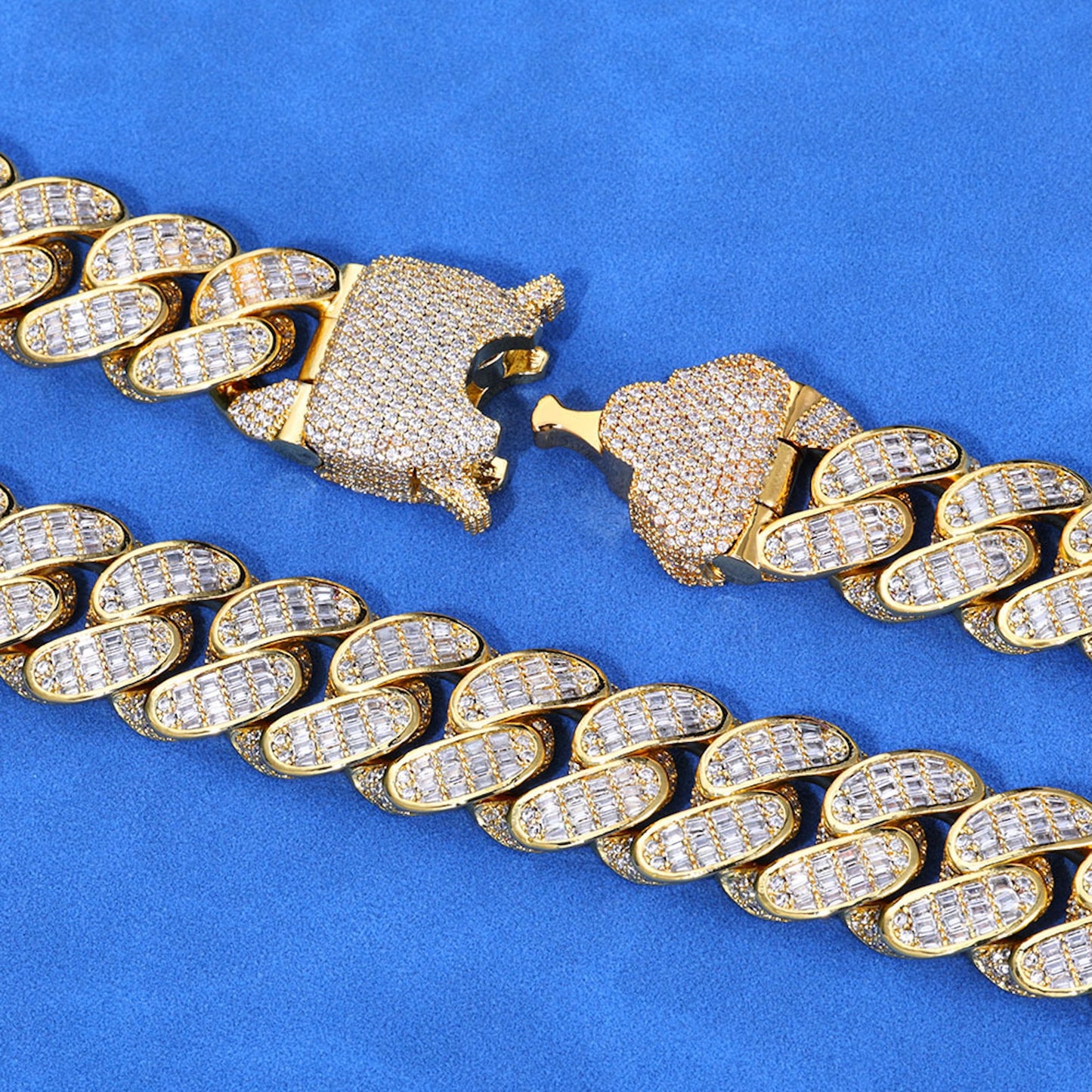Triple Row Baguette Cuban Chain – Iced Out Hip Hop Jewelry for Men & Women