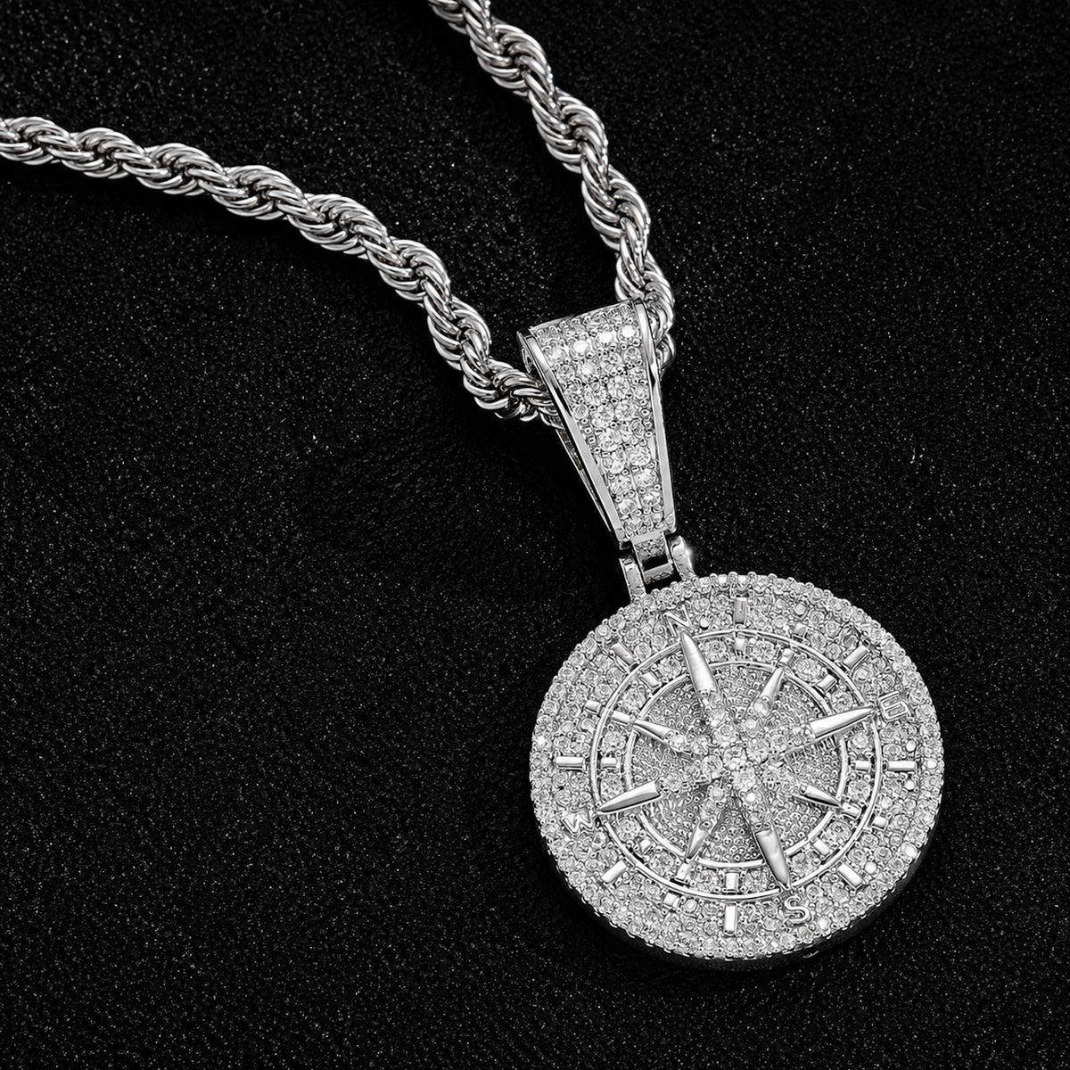 FIND YOUR NORTH | Iced Compass Pendant Necklace