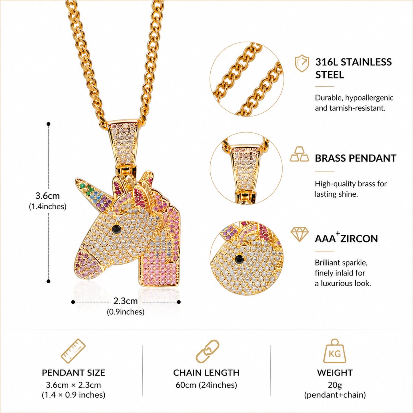 Mystic Unicorn Pendant Necklace – Premium CZ Streetwear Jewelry