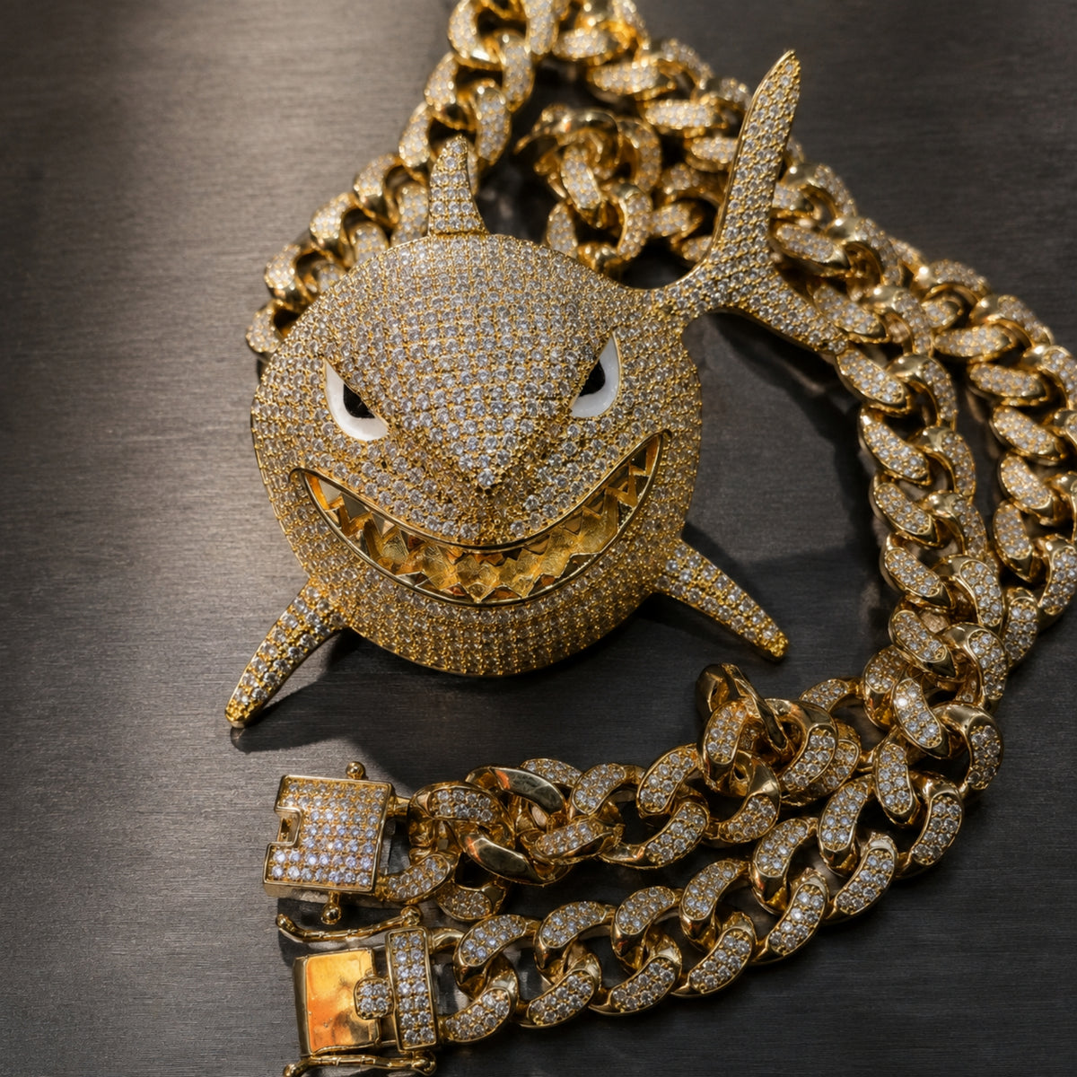 BITE BACK | Iced Gold Shark Pendant Necklace