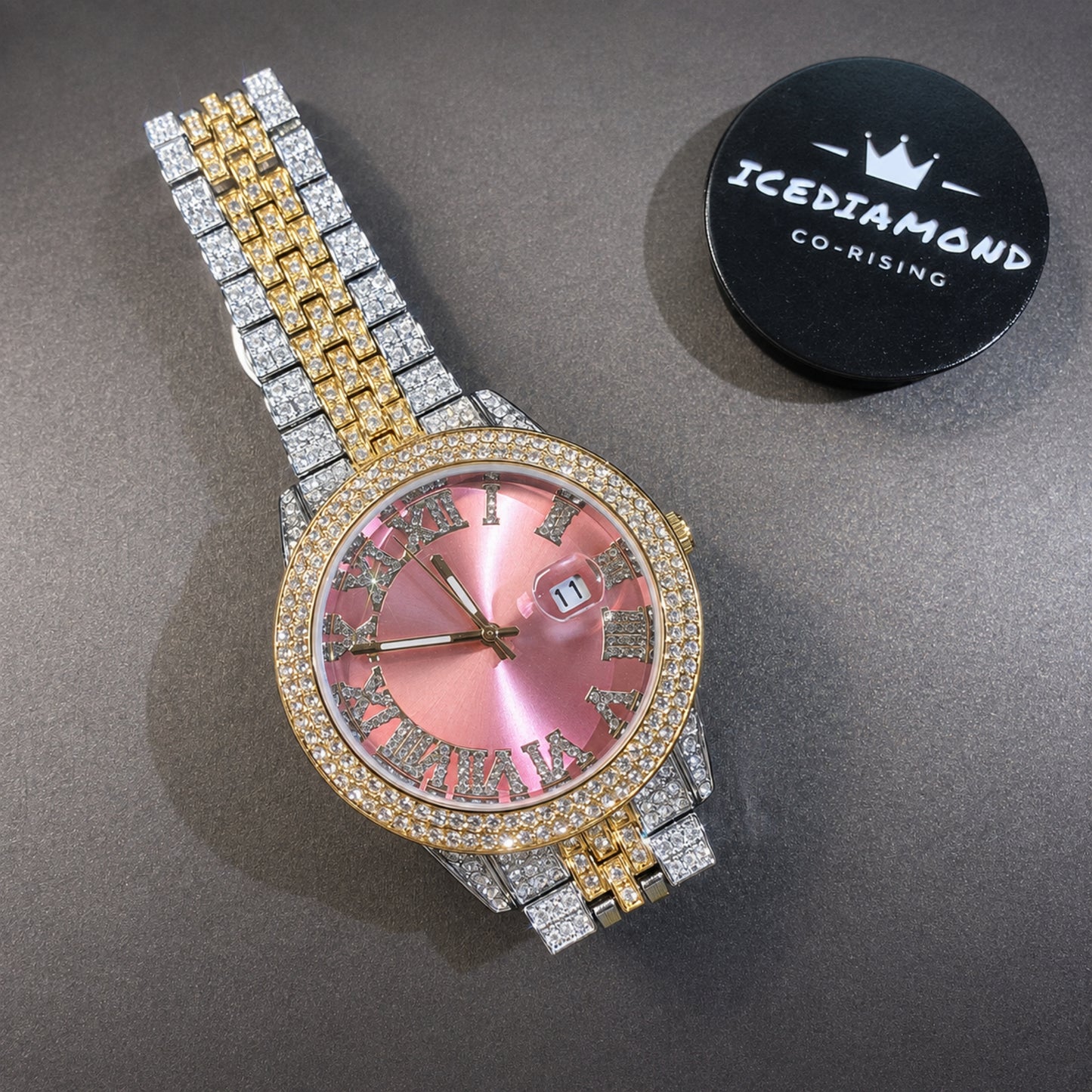 COLOR ON TIME | 43mm Iced Colored Dial Quartz Watch