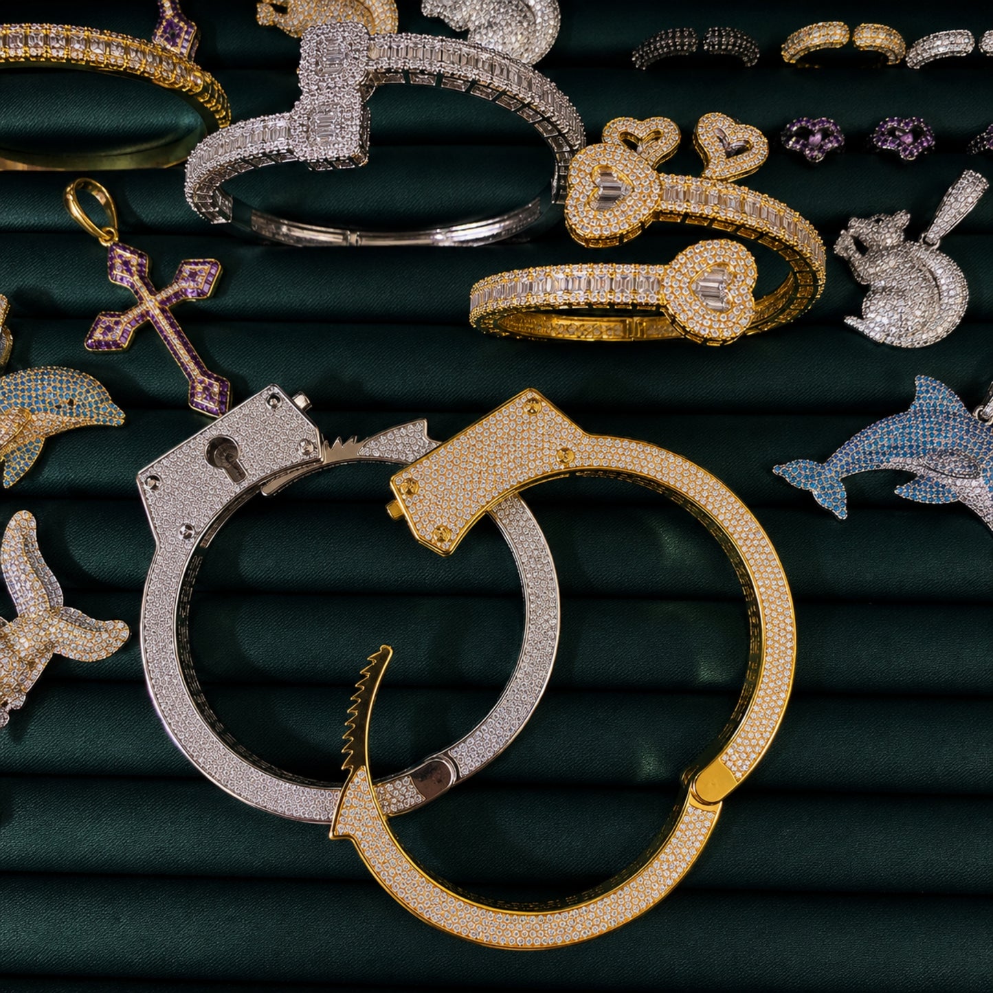Luxury streetwear styling featuring the ICEDIAMOND LIVE UNBOUND lock-inspired bracelet.