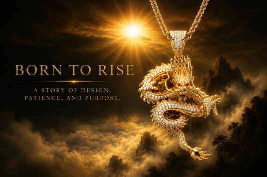 ICEDIAMOND BORN TO RISE gold dragon pendant inspired by rising with strength and purpose
