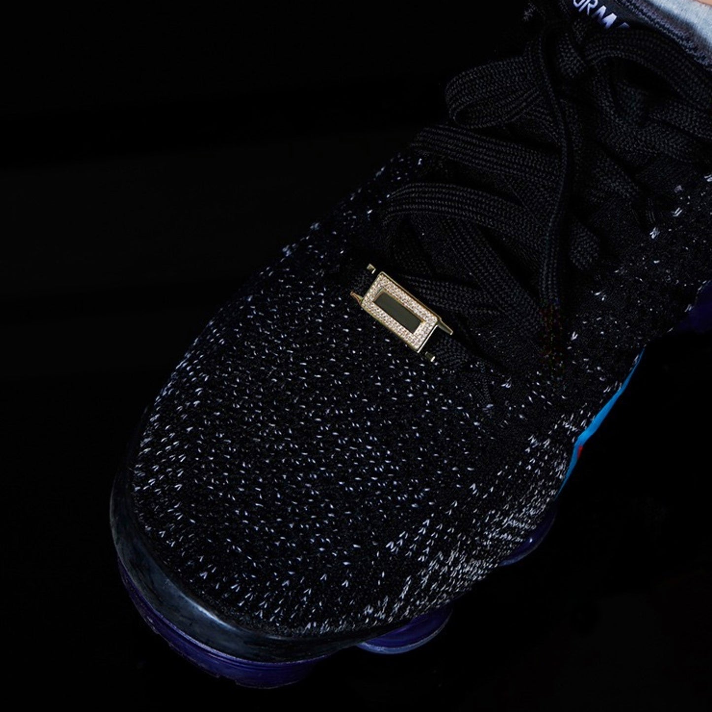 ICEDIAMOND gold PURE FORM clip-on sneaker jewelry installed on shoelaces