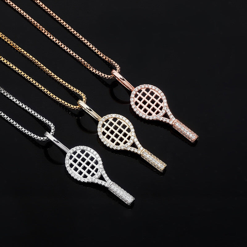 women's sterling silver made tennis racket pendant chain necklace
