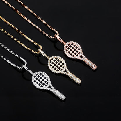 women's sterling silver made tennis racket pendant chain necklace