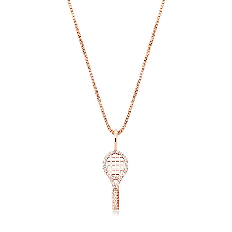ICEDIAMOND 925 Sterling Silver Tennis Racket Dainty Pendant with 20-inch Box Chain Necklace, Iced Out Bling CZ Diamond Pendant Athlete Fashion Jewelry for Tennis Lover