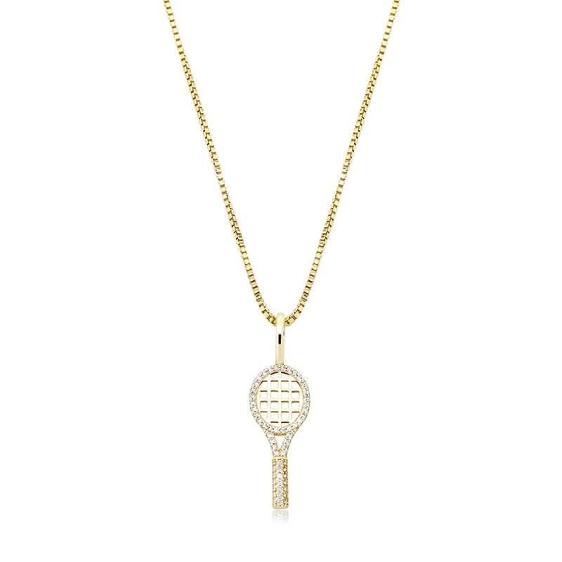ICEDIAMOND 925 Sterling Silver Tennis Racket Dainty Pendant with 20-inch Box Chain Necklace, Iced Out Bling CZ Diamond Pendant Athlete Fashion Jewelry for Tennis Lover