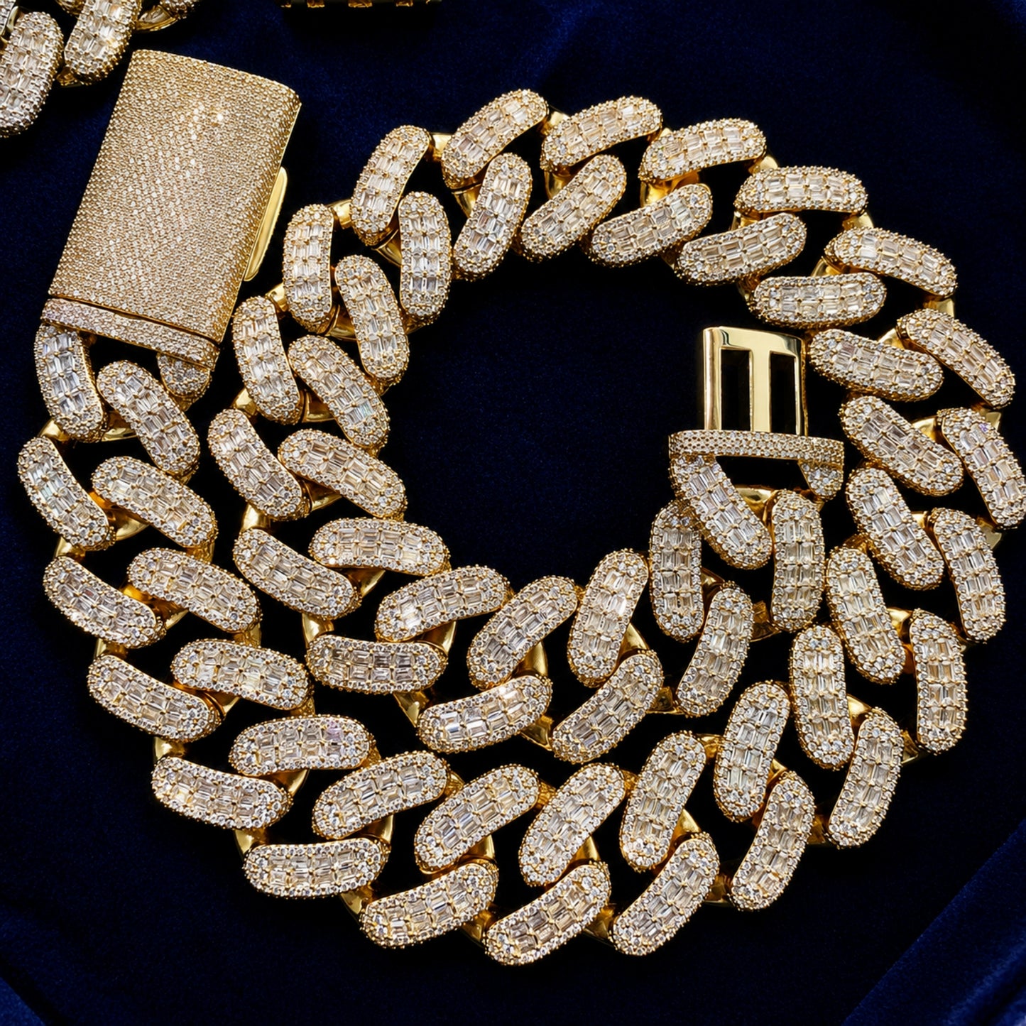 28mm iced out Cuban link chain necklace with tapered baguette stones by ICEDIAMOND
