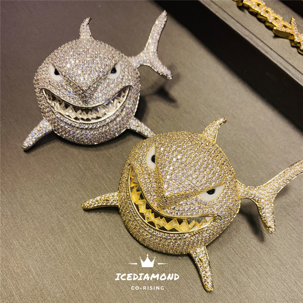Luxury CZ Diamond 69 Shark Pendant Necklace