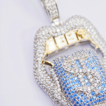 Blue & Purple Dollar Blazing Tongue Creative Pendant Necklace