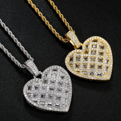  ICEDIAMOND ALL IN iced heart pendant necklace with princess-cut CZ and rope chain