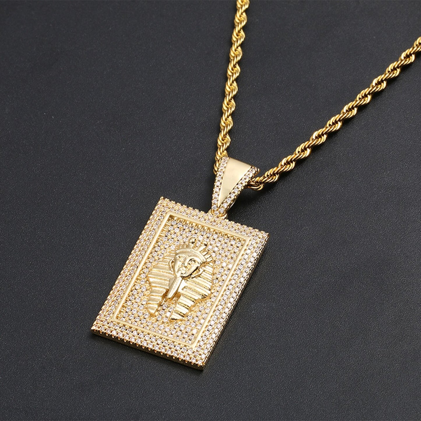 ICEDIAMOND Iced Out Pharaoh's Shield Charm Pendant Chain Necklace-18K Plating with Bling Zirconia Fashion Hip Hop Jewelry for Men