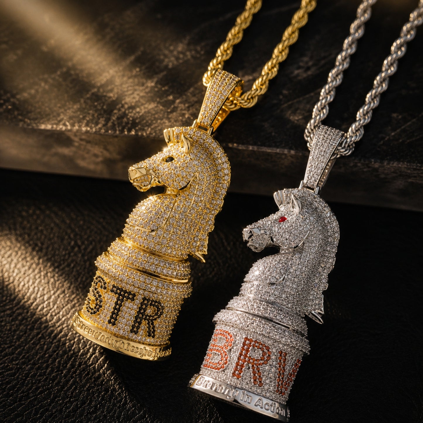 ICEDIAMOND Knight Chess Pendant Necklace-Hip Hop Horse-Head Piece with Rope Chain