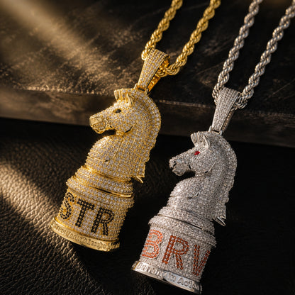 ICEDIAMOND Knight Chess Pendant Necklace-Hip Hop Horse-Head Piece with Rope Chain