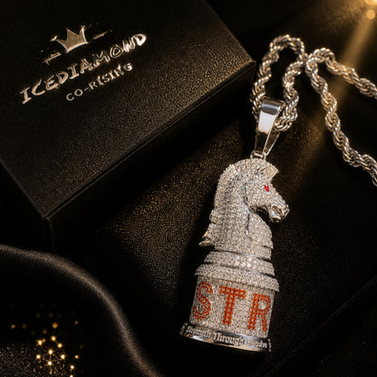 ICEDIAMOND Knight Chess Pendant Necklace-Hip Hop Horse-Head Piece with Rope Chain