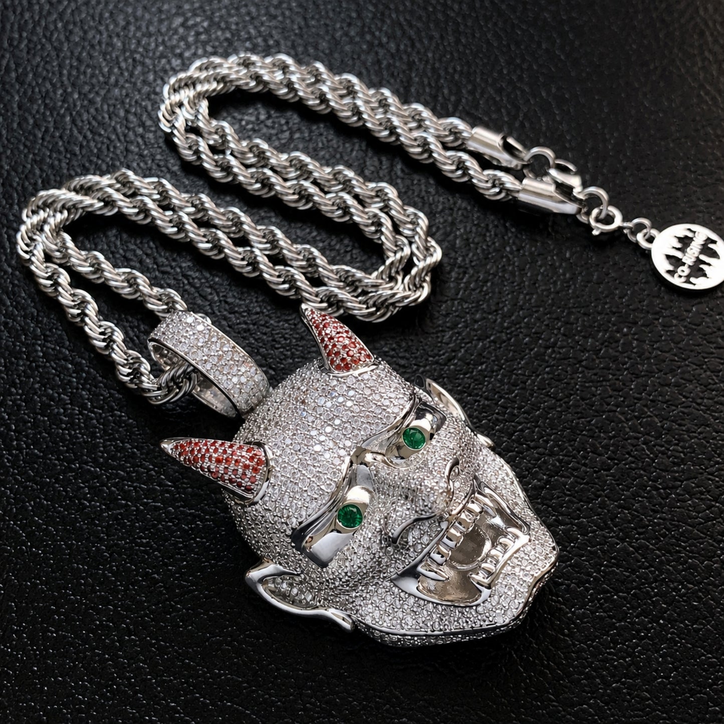 18K Iced Out Yaksha Ghost Big Pendant  with 24-inch Rope Chain Necklace for Men