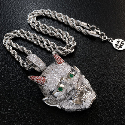 18K Iced Out Yaksha Ghost Big Pendant  with 24-inch Rope Chain Necklace for Men