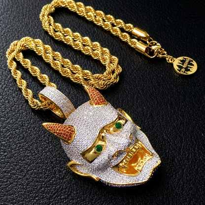 18K Iced Out Yaksha Ghost Big Pendant  with 24-inch Rope Chain Necklace for Men
