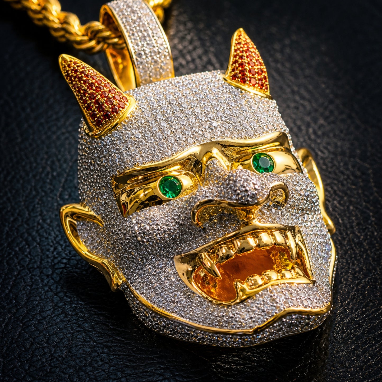 18K Iced Out Yaksha Ghost Big Pendant  with 24-inch Rope Chain Necklace for Men