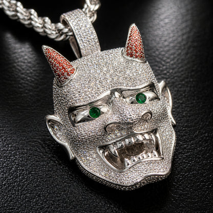 18K Iced Out Yaksha Ghost Big Pendant  with 24-inch Rope Chain Necklace for Men