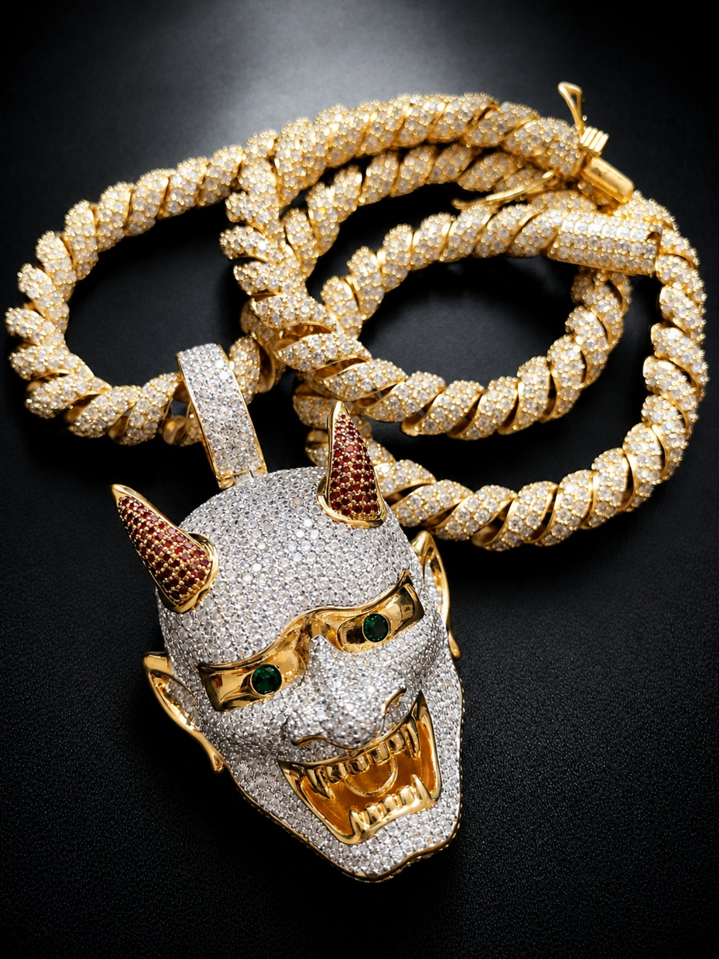 18K Iced Out Yaksha Ghost Big Pendant  with 24-inch Rope Chain Necklace for Men