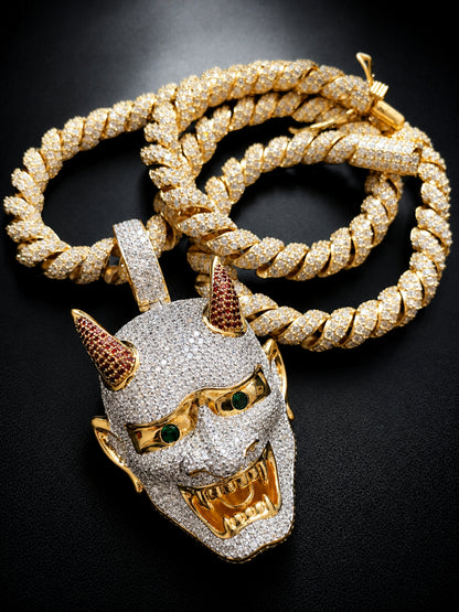 18K Iced Out Yaksha Ghost Big Pendant  with 24-inch Rope Chain Necklace for Men