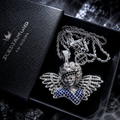 18K Gold Plated Blindfold Angel Pendant Necklace-Rapper Iced Out Jewelry for Unisex