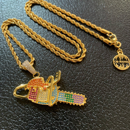 18k icey rainbow diamond pendant chain necklace for unisex
