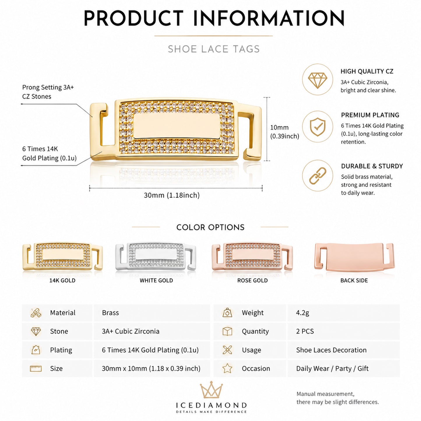 ICEDIAMOND PURE FORM clip-on sneaker jewelry shoelace charms
details