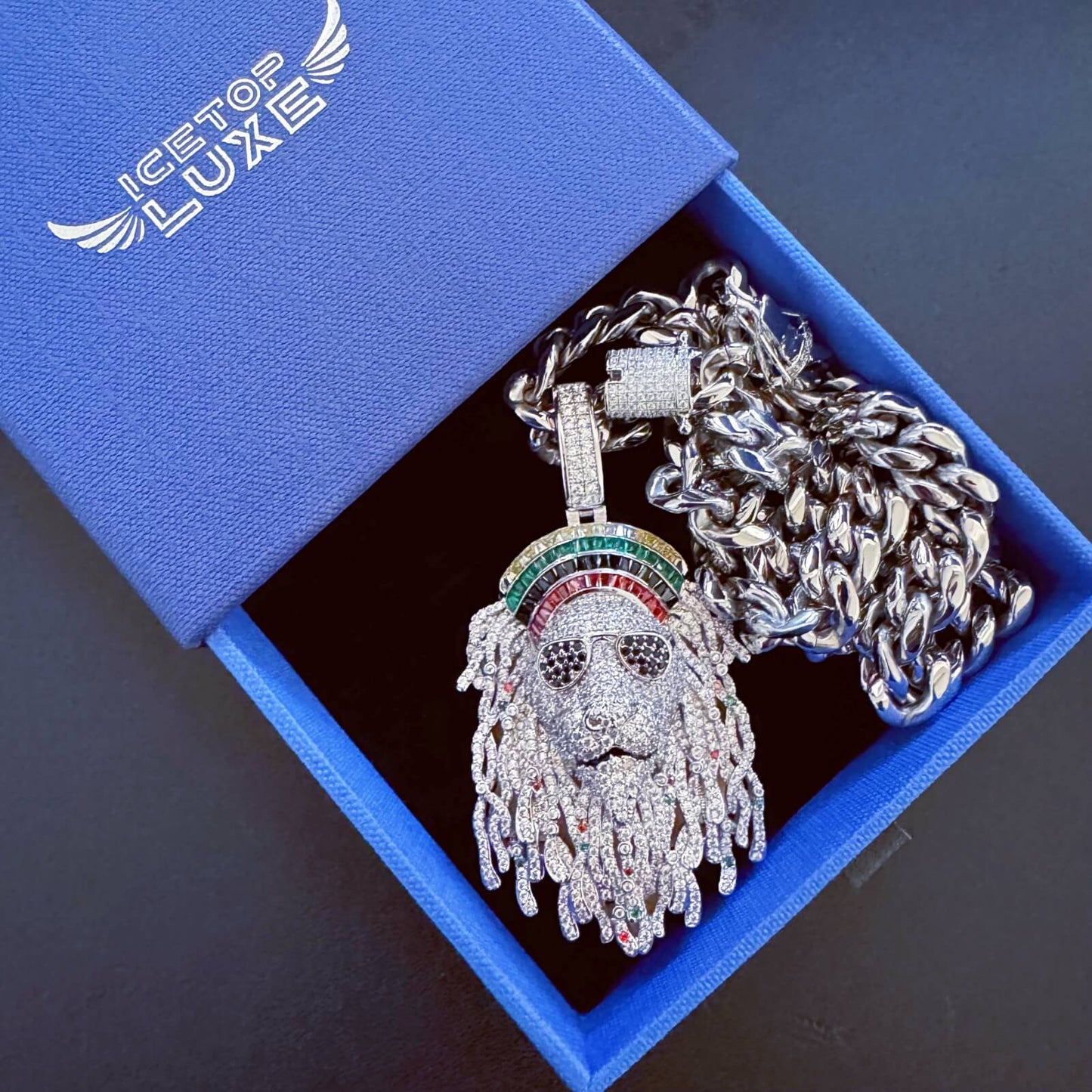 Iced Out Big Lion Rapper Drip CZ Diamond Pendant Cuban Chain Necklace