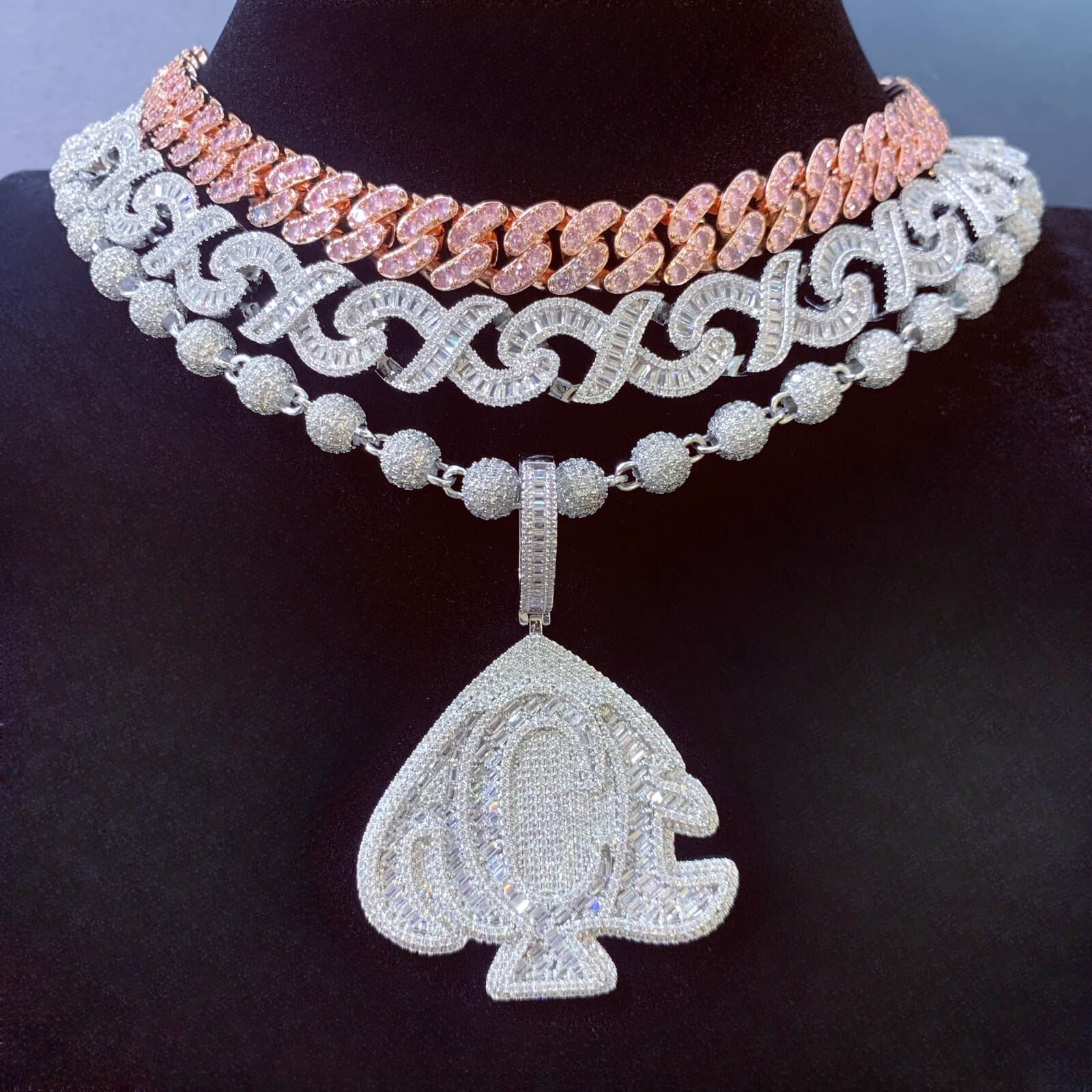 iced out fashion diamond cuban link chain necklace