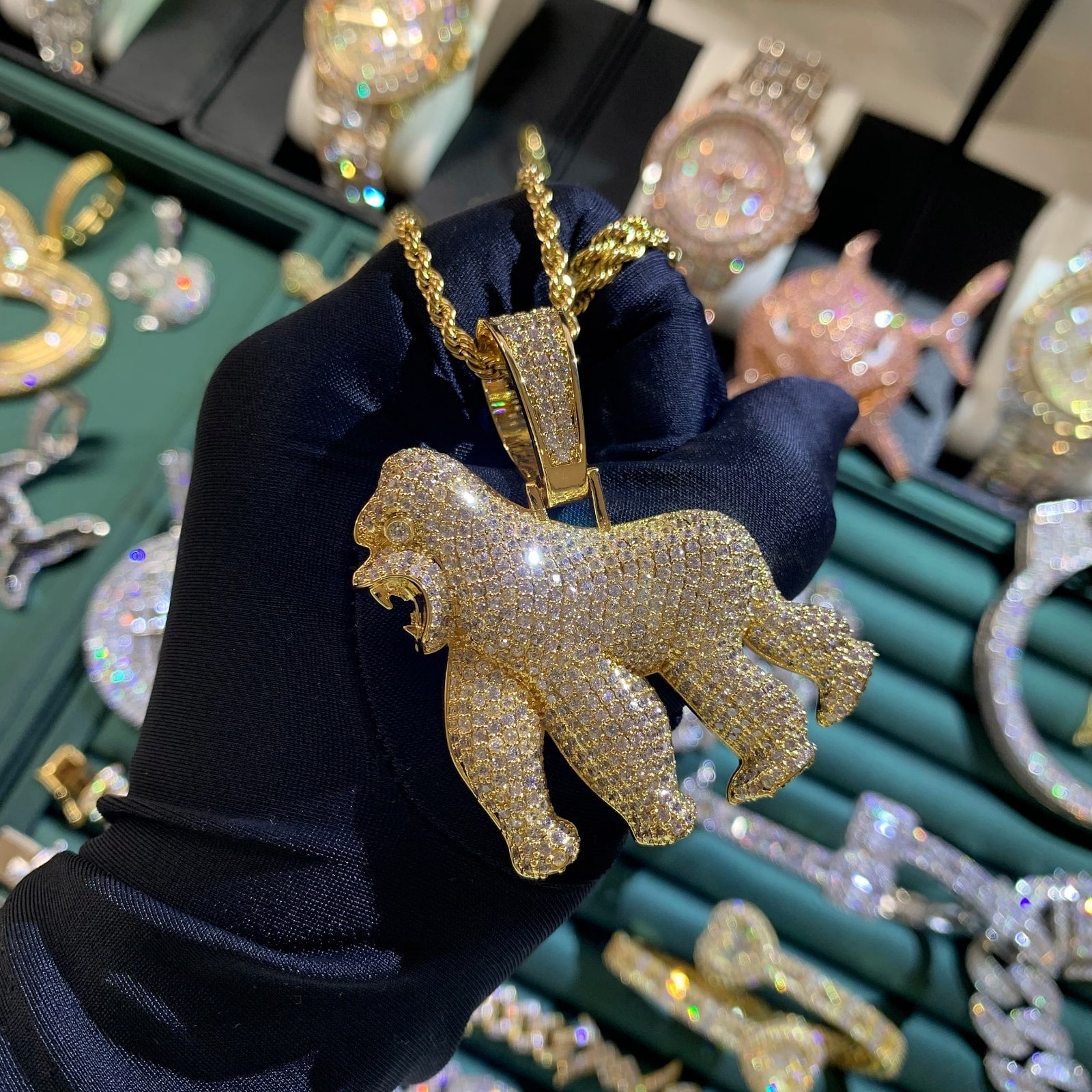 icedimond bling cz diamond Gorilla pendant charm necklace
