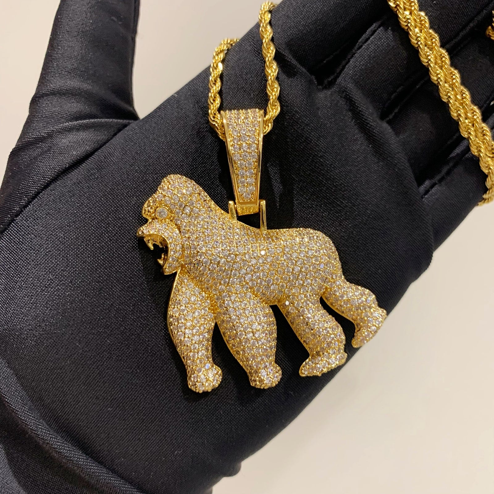 iced out bling wild gorilla charm necklace