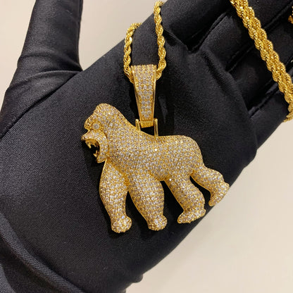 iced out bling wild gorilla charm necklace