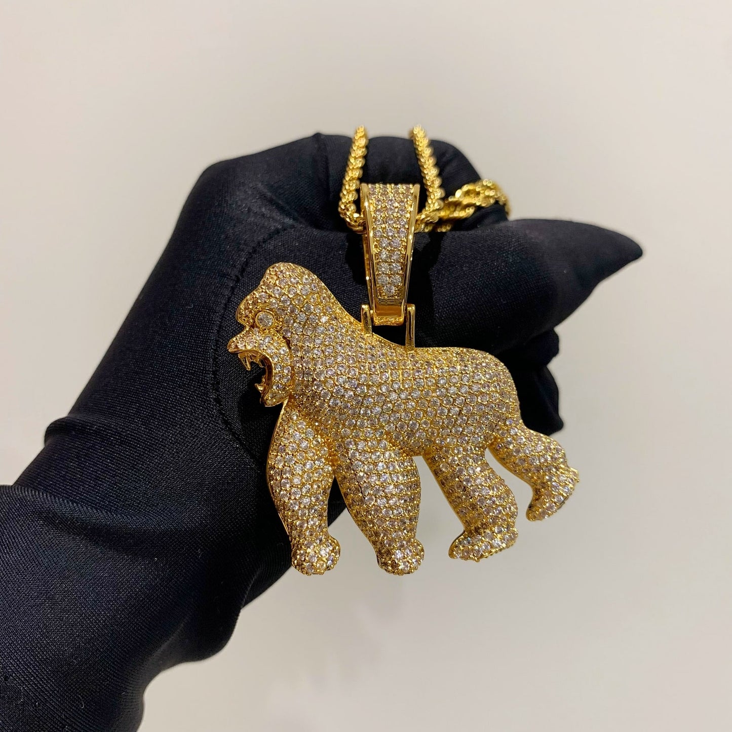 cool trendy diamond gorilla pendant necklace