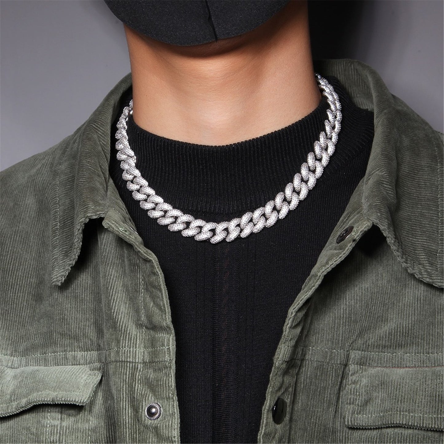 14K 15MM Iced Out Shiny CZ Diamond Novelty Cuban Link Chain