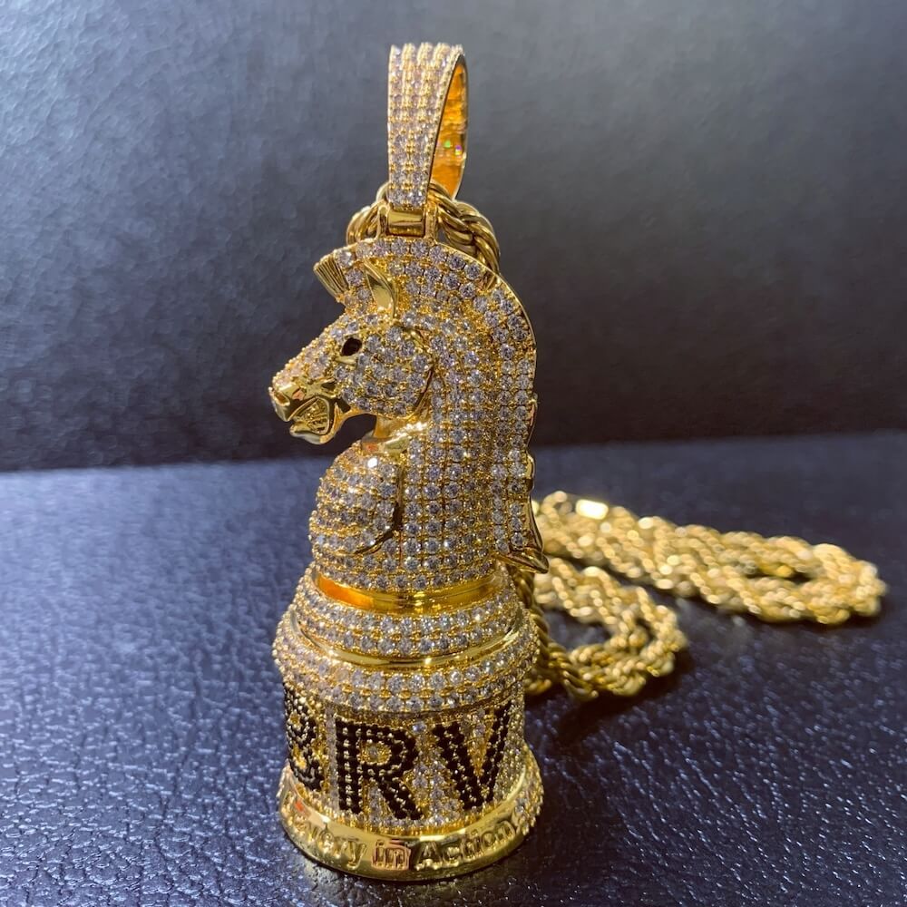 gold chess pendant necklace for men