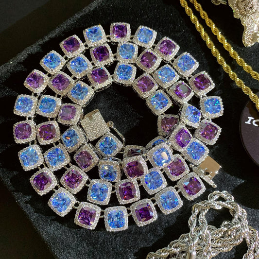 sea blue gem tennis link chain necklace