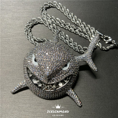 Luxury CZ Diamond 69 Shark Pendant Necklace