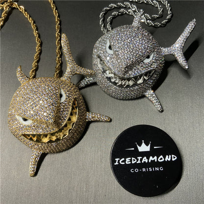 Luxury CZ Diamond 69 Shark Pendant Necklace