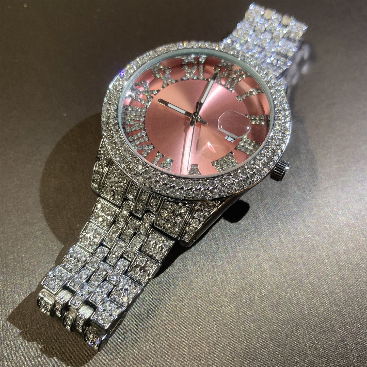 Men's 43MM Fashion Colored Roman Dial Iced Out Wrist Watch